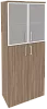 Офисный шкаф высокий широкий (2 средних фасада ЛДСП + 2 низких фасада стекло в раме)