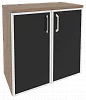 Офисный шкаф низкий широкий с чёрным стеклом в раме