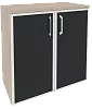 Офисный шкаф низкий широкий с чёрным стеклом в раме