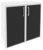 Офисный шкаф низкий широкий (2 низких фасада чёрное стекло в раме)