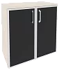 Офисный шкаф низкий широкий (2 низких фасада чёрное стекло в раме)