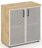 Офисный шкаф низкий широкий (2 низких фасада стекло сатин в раме, задняя стенка ЛДСП)