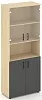 Офисный шкаф высокий широкий (2 низких фасада, задняя стенка ЛДСП+ 2 низких фасада стекло прозрачное)