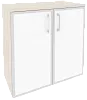 Офисный шкаф низкий широкий с белым стеклом в раме