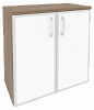 Офисный шкаф низкий широкий с белым стеклом в раме