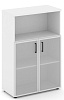 Офисный шкаф средний широкий (2 низких фасада стекло сатин в раме, задняя стенка ЛДСП