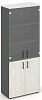 Офисный шкаф высокий широкий (2 низких фасада, задняя стенка ЛДСП + 2 средних фасада стекло прозрачное)