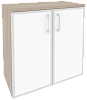 Офисный шкаф низкий широкий с белым стеклом в раме