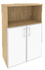 Офисный шкаф средний широкий (2 низких фасада белое стекло в раме)