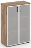 Офисный шкаф средний широкий (2 низких фасада стекло сатин в раме, задняя стенка ЛДСП
